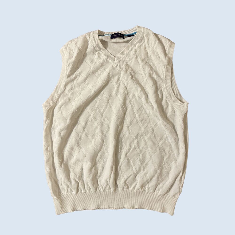 Alan Flusser Cream Cotton Sweater Vest Size L